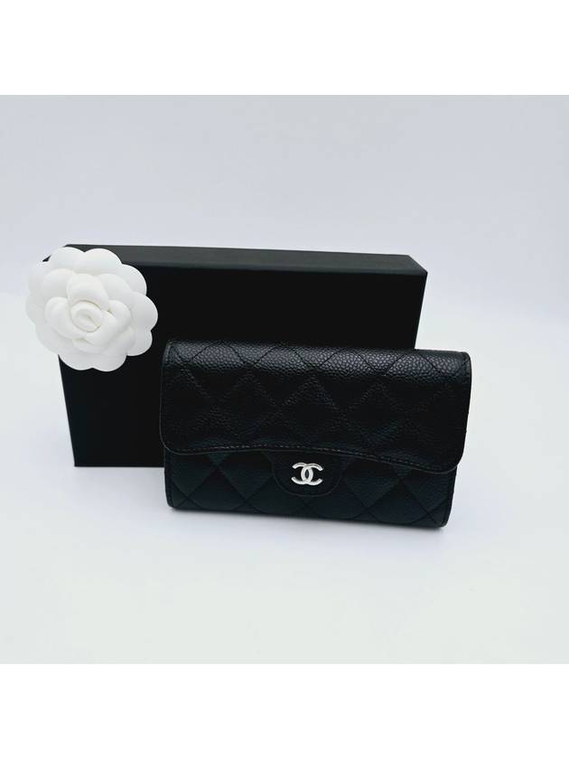 Classic Flap Wallet Grained Calfskin & Silver Black - CHANEL - BALAAN 2