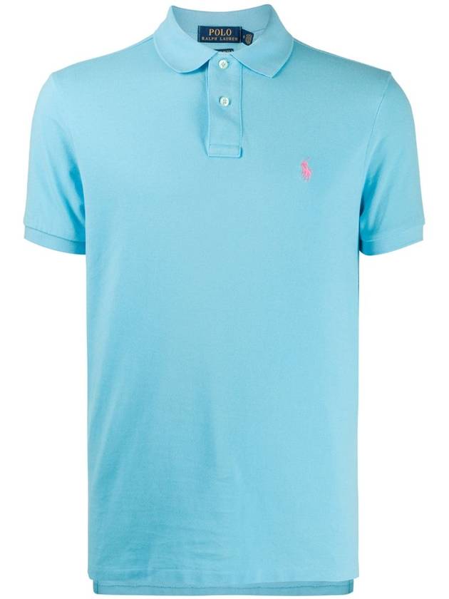 Men's Pink Embroidered Logo Short Sleeve PK Shirt Sky Blue - POLO RALPH LAUREN - BALAAN 2