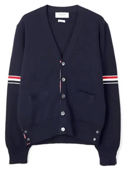 Milano Stitch Sprite Armband Cotton V-neck Cardigan Navy - THOM BROWNE - BALAAN 2