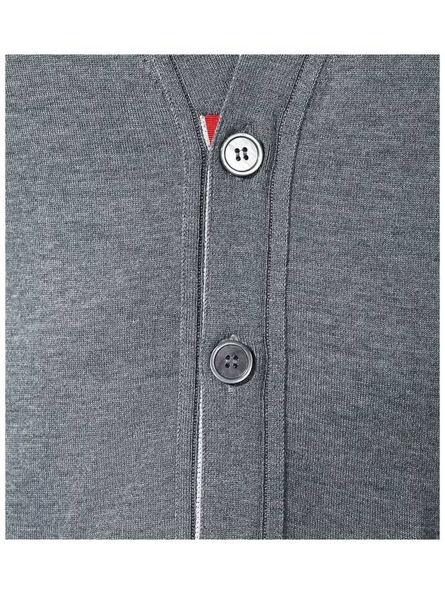 Men's Classic V-neck Merino Wool Cardigan Medium Grey - THOM BROWNE - BALAAN 6