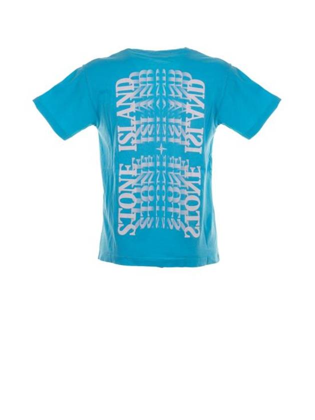 Garment Dyed Lettering One Print Cotton Jersey Short Sleeve T-Shirt Turquoise - STONE ISLAND - BALAAN 3