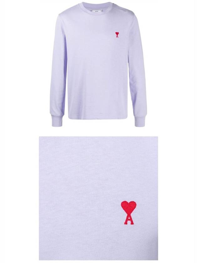 Men's Red Heart Logo Long Sleeve T-Shirt Purple - AMI - BALAAN 5