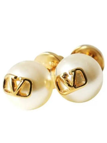 5W0J0E35 UXM 0O3 5W2J0E35 V logo pearl earrings - VALENTINO - BALAAN 1