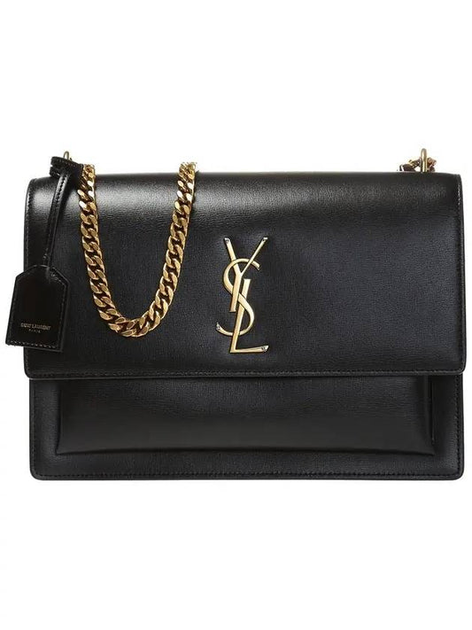 Sunset Smooth Leather Chain Large Shoulder Bag Black - SAINT LAURENT - BALAAN 1