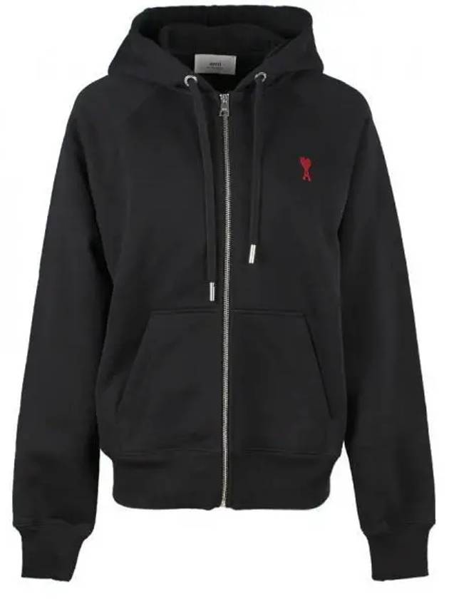 Small Heart Logo Cotton Zip Up Hoodie Black - AMI - BALAAN 2