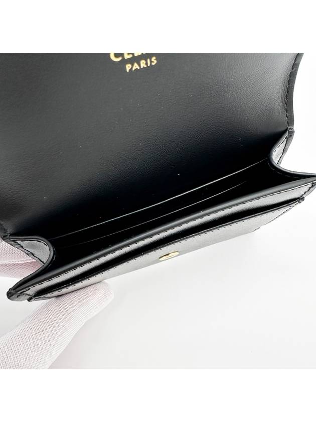 Triomphe Shiny Calfskin Flap Card Wallet Black - CELINE - BALAAN 9