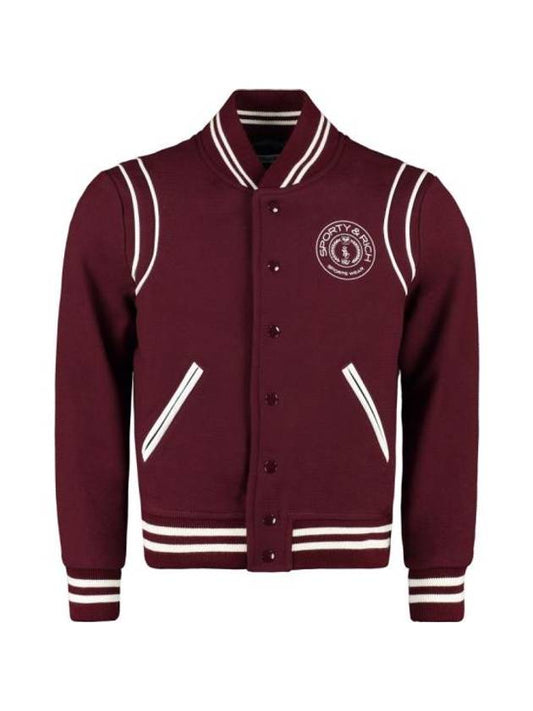 Embroidered Logo Varsity Virgin Wool Bomber Jacket Merlot - SPORTY & RICH - BALAAN 1