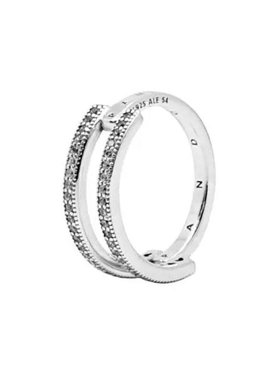 Women's Signature Logo Pave Double Band Ring Silver - PANDORA - BALAAN 2