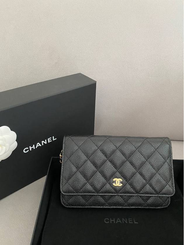 Classic Wallet On Chain Crossbody Bag Grained Calfskin Gold Black - CHANEL - BALAAN 2