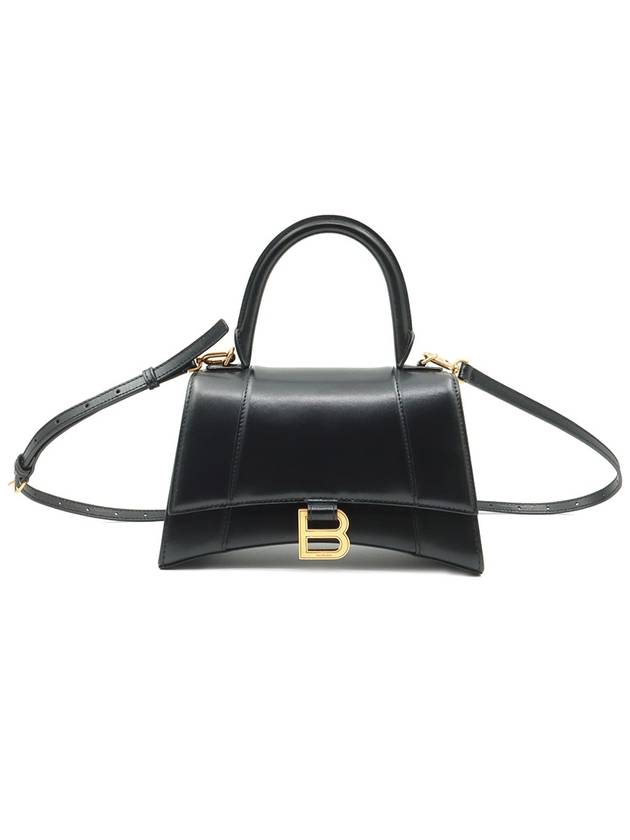 593546 Black leather HOURGLASS gold plated small top handle 2WAY - BALENCIAGA - BALAAN 1