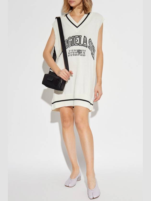 MM6 Maison Margiela Knit Dress With Logo, Women's, Cream - MAISON MARGIELA - BALAAN 2