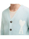 Heart Logo Oversized Cardigan Light Blue - AMI - BALAAN 4