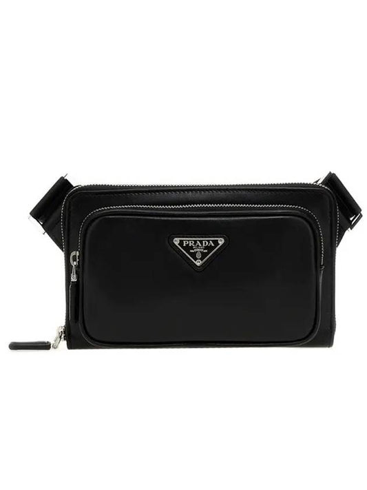 Triangle Logo Leather Belt Bag Black - PRADA - BALAAN 1