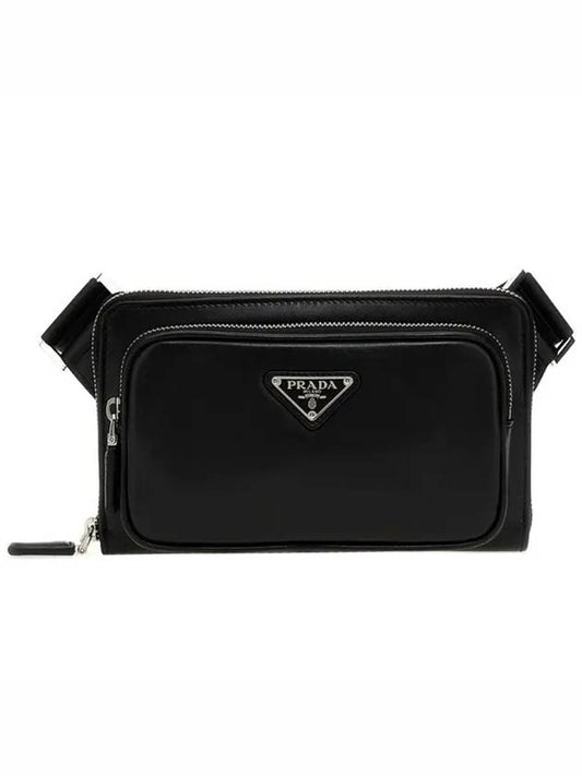 triangle logo leather belt bag black - PRADA - BALAAN 1
