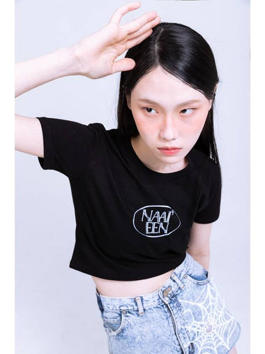 Logo Crop Short Sleeve T Shirt Black - NAAIEEN - BALAAN 1