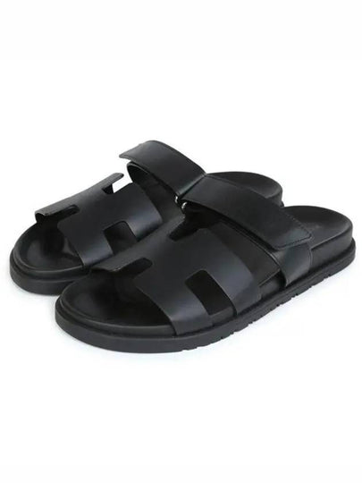 Hermes Chypre H Logo Calfskin Sandals Black - HERMES - BALAAN 2