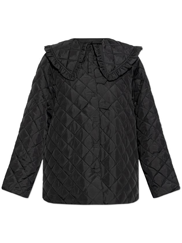 Ganni Quilted Jacket With Wide Collar, Women's, Black - GANNI - BALAAN 1