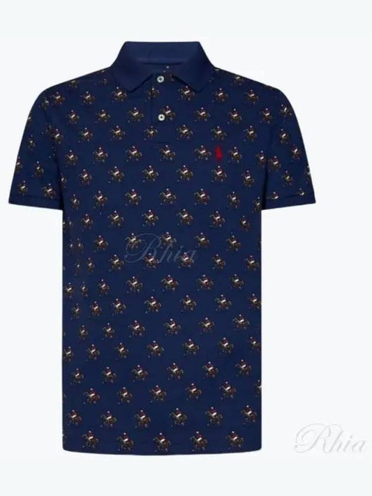 Pony Print All Over Polo Shirt Navy - POLO RALPH LAUREN - BALAAN 2