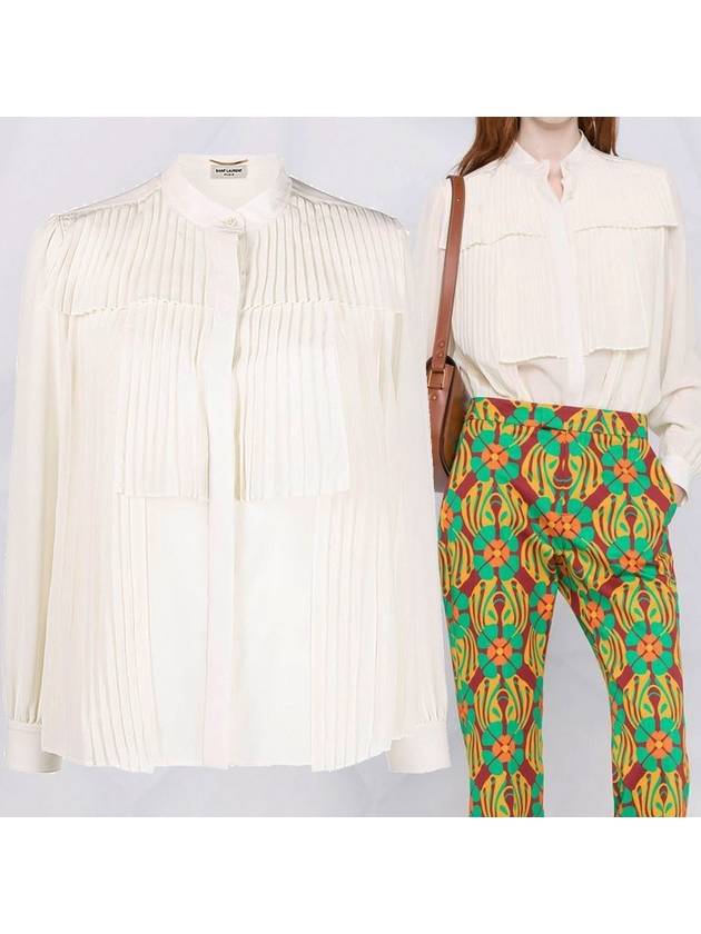 Pleated Silk Blouse White - SAINT LAURENT - BALAAN 1