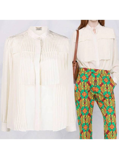 Pleated Silk Blouse White - SAINT LAURENT - BALAAN 2