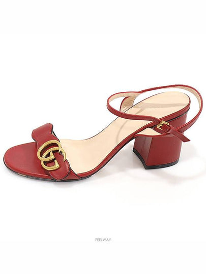 453379 Red leather gold plated GG Marmont middle heel women s sandals 37 - GUCCI - BALAAN 2