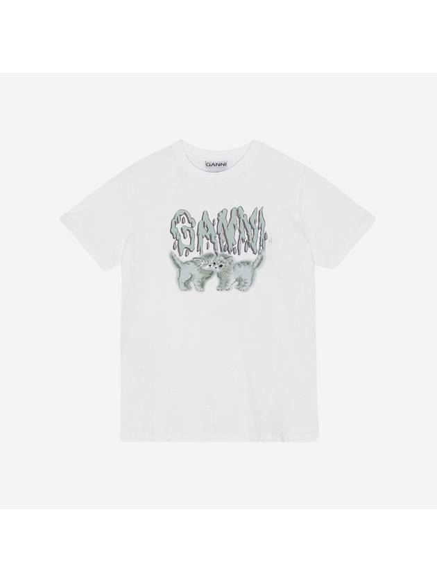 Logo Print Short Sleeve T-Shirt White - GANNI - BALAAN 2