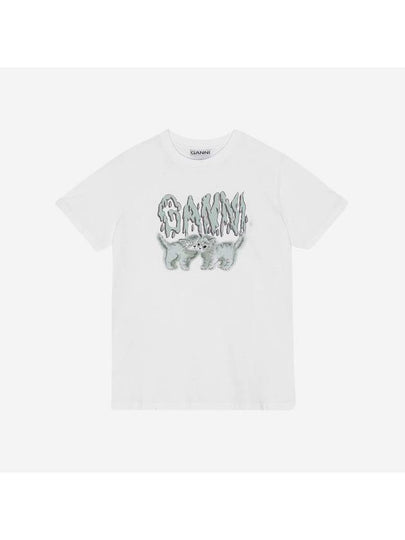 Logo Print Short Sleeve T-Shirt White - GANNI - BALAAN 2