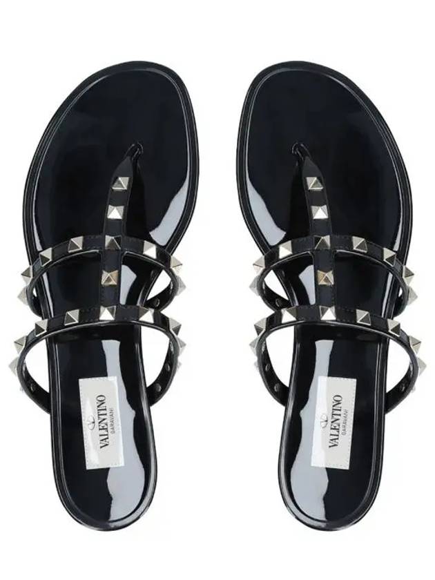 Rockstud Flat Rubber Flip Flops Black - VALENTINO - BALAAN 2