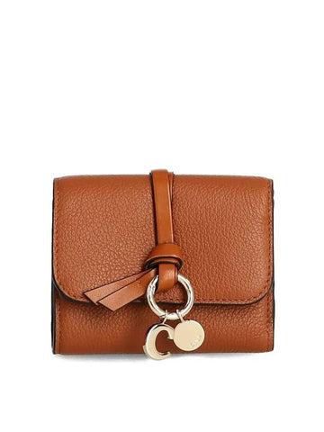 Alphabet Grain Leather Flap Small Half Wallet Brown - CHLOE - BALAAN 1