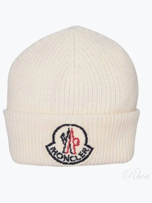 3B00019 M1282 034 Logo Patch Wool Beanie - MONCLER - BALAAN 1