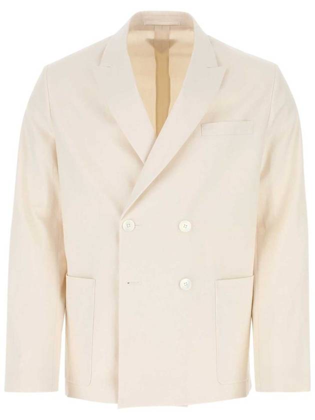 Men's Double Breasted Cotton Jacket Ivory - PRADA - BALAAN 2