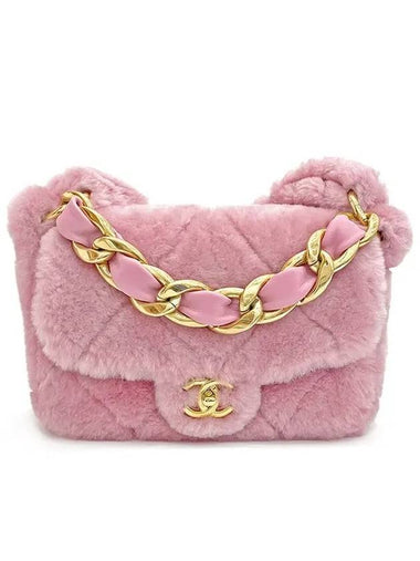 Shearling chain flap bag pink gold 4ET0848 - CHANEL - BALAAN 1