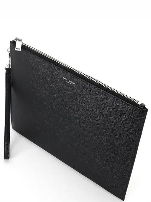 Embossed Leather Grain De Poudre Zipper Tablet Clutch Bag Black - SAINT LAURENT - BALAAN.