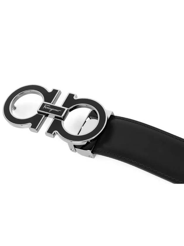 Adjustable Gancini Gunmetal Logo Leather Belt Black - SALVATORE FERRAGAMO - BALAAN 7