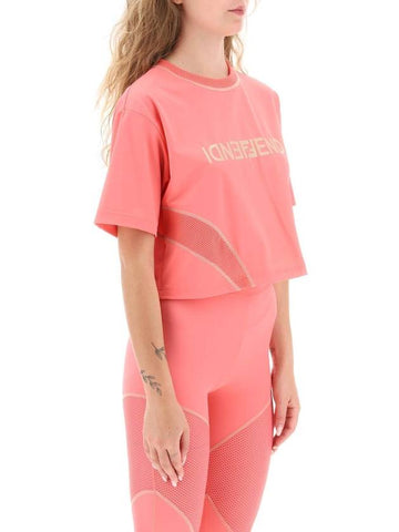 Logo Printed Cropped Short Sleeve T-Shirt Pink - FENDI - BALAAN 1