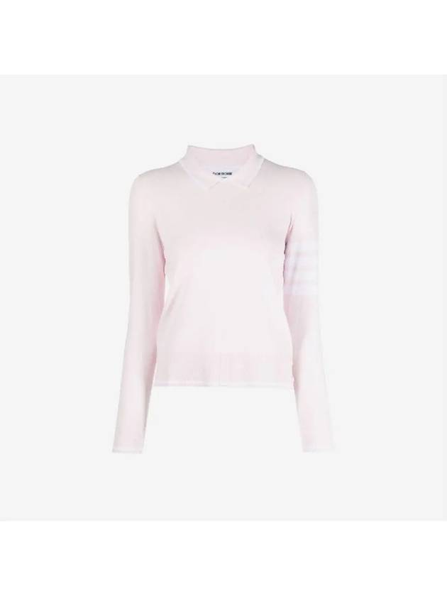 Women's Tipping Jersey Viscose Polo Shirt Pink - THOM BROWNE - BALAAN 4