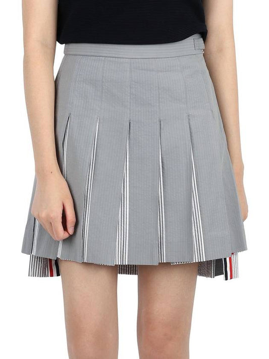 Piece Dyed Seersucker Drop Back Mini Pleated Skirt Grey - THOM BROWNE - BALAAN 2