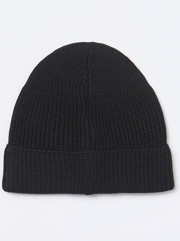 Logo Patch Cotton Ribbed Beanie Black - CP COMPANY - BALAAN 3