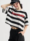 Stripe Crop Loosefit Half Sleeve T Shirt White - SORRY TOO MUCH LOVE - BALAAN 5