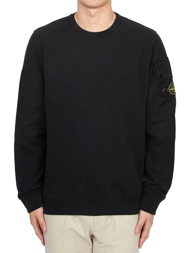 Brushed Organic Cotton Fleece Sweatshirt Black - STONE ISLAND - BALAAN 2