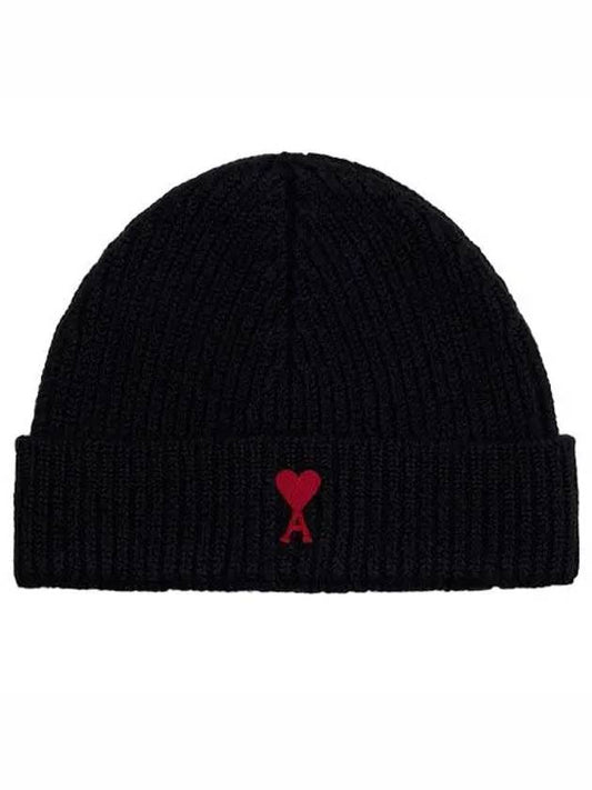 Heart logo embroidered wool beanie black hat BFUHA106 018 009 - AMI - BALAAN 1