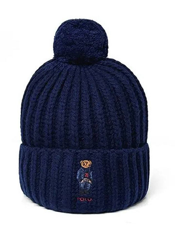 Bear Rib Pom Pom Beanie Navy - POLO RALPH LAUREN - BALAAN 1