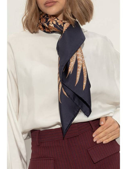 FERRAGAMO Silk Scarf With Print, Women's, Navy Blue - SALVATORE FERRAGAMO - BALAAN 2