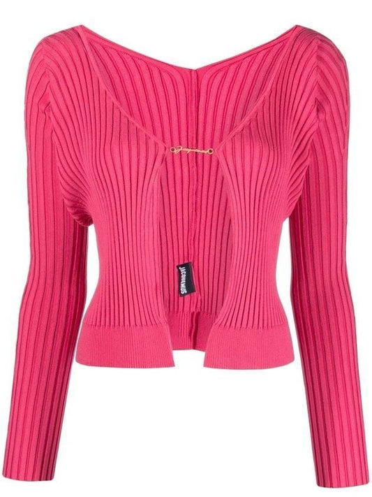 La Maille Pralu Longue Micro Charm Logo Cardigan Pink - JACQUEMUS - BALAAN.