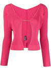 La Maille Pralu Longue Micro Charm Logo Cardigan Pink - JACQUEMUS - BALAAN 1