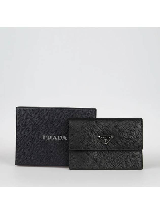 Saffiano Triangular Logo Stitch Saffiano Card Wallet Black - PRADA - BALAAN 6