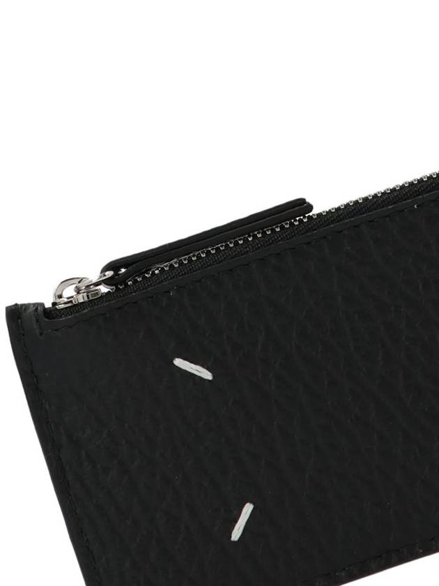 Pebble Leather Stitch Logo Zipper Card Wallet Black - MAISON MARGIELA - BALAAN 4