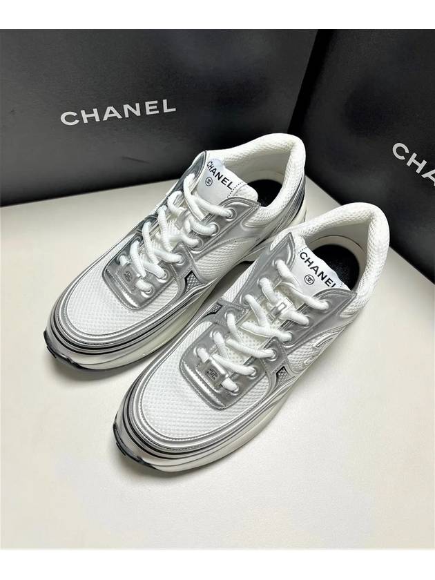 Fabric Laminated Low Top Sneakers Silver - CHANEL - BALAAN 4