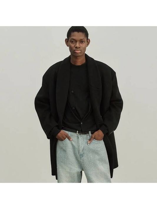 Cashmere overfit shawl collar double coat black - NOIRER - BALAAN 1