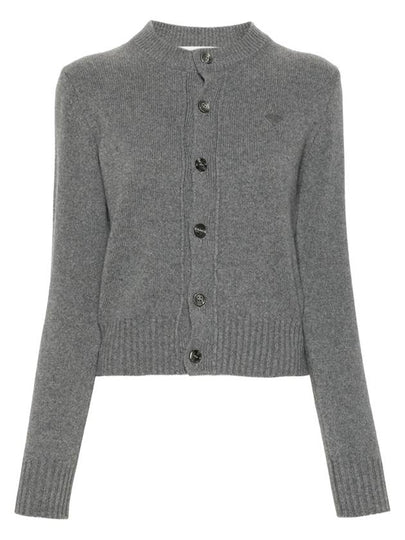 Logo Cashmere Wool Cardigan Grey - AMI - BALAAN 2